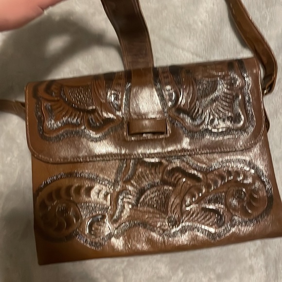 Flores' Bags Vintage Genuine Leather Hand Tooled Purse Floral Made in Mexico - Picture 2 of 7